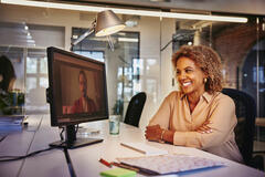 A woman smiling