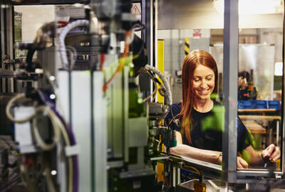 A woman smiling